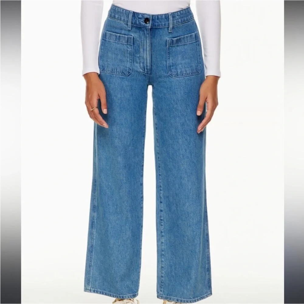 Aritzia Wilfred Free Adrift High Rise Wide Leg (Raw Hem) Jeans Sz 4 Blue Sailor
